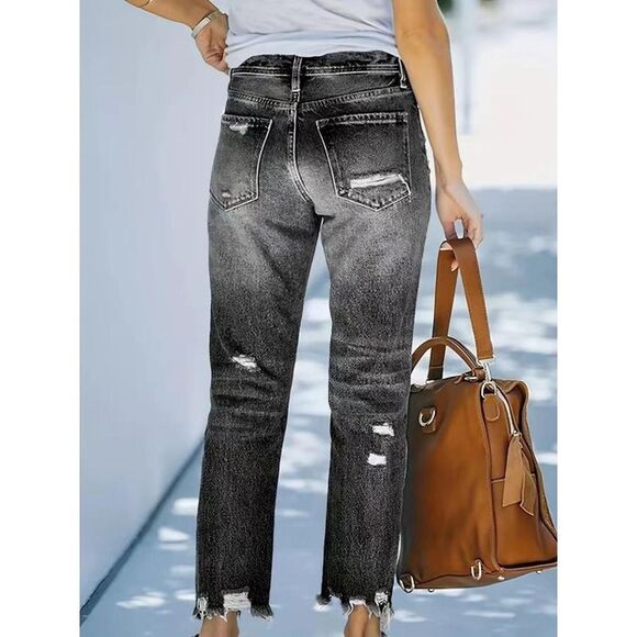 Everyday the Label Distressed Straight Leg Jeans Women Dark Gray - Picture 2 of 6